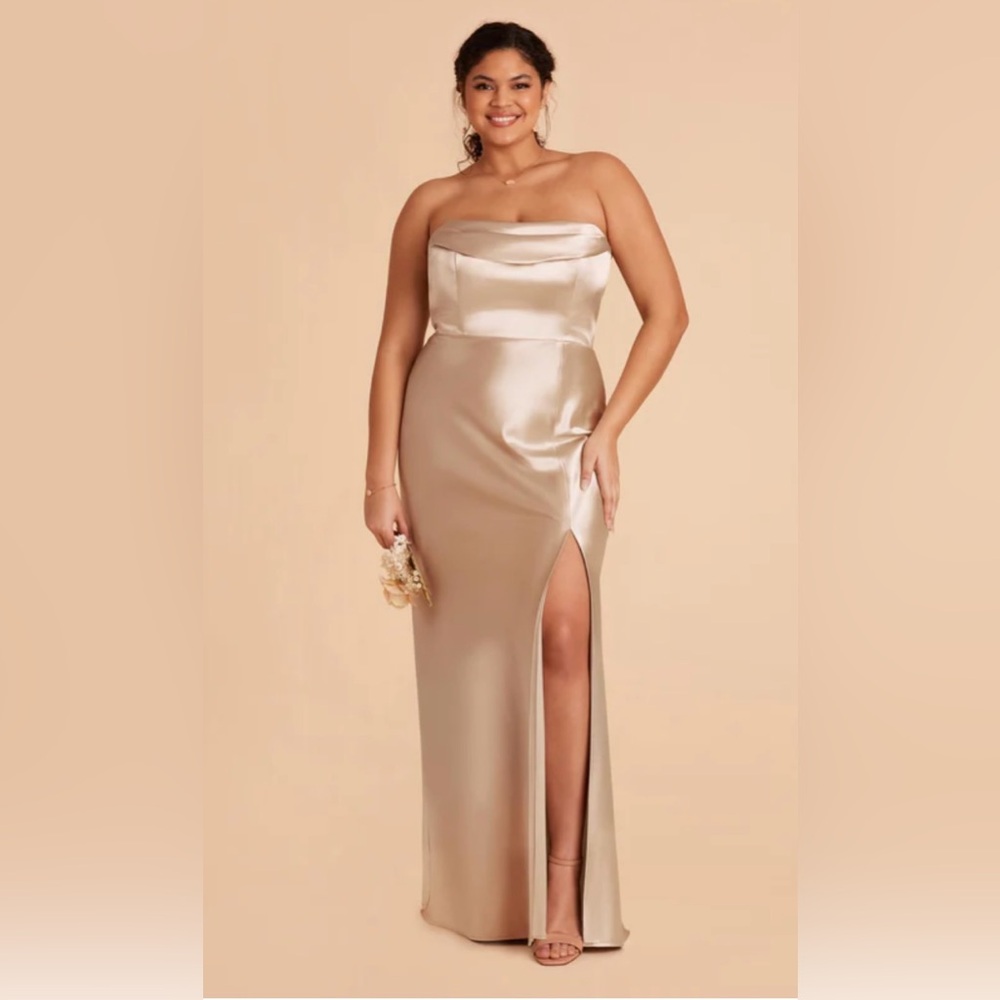 Buddy Grey Convertible Mia Neutral Champagne Shiny Satin Bridesmaid Dress